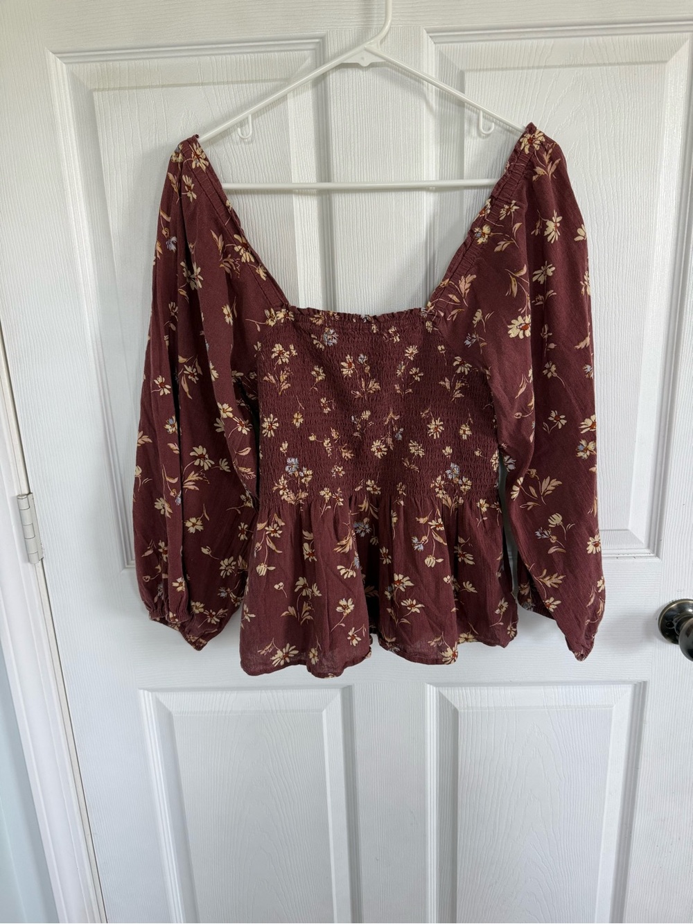 Madewell Floral Smocked Peplum Top Size 8 Brown Fall Boho Cottagecore Blouse